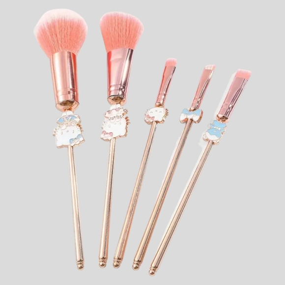 HELLO KITTY 5 Piece Professional Cosmetic Makeup Brushes With Leather Pouch - Picture 10 of 16